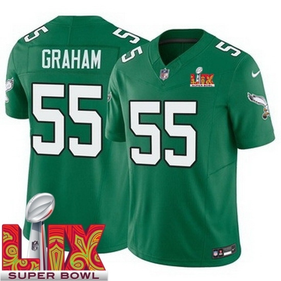 Personalized Youth Philadelphia Eagles Brandon Graham #55 Kelly Green 2024 2025 Super Bowl LIX F U S E Stitched NFL Jersey