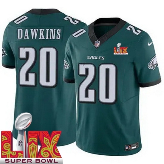 Personalized Youth Philadelphia Eagles Brian Dawkins #20 Green 2024 2025 Super Bowl LIX F U S E Stitched NFL Jersey
