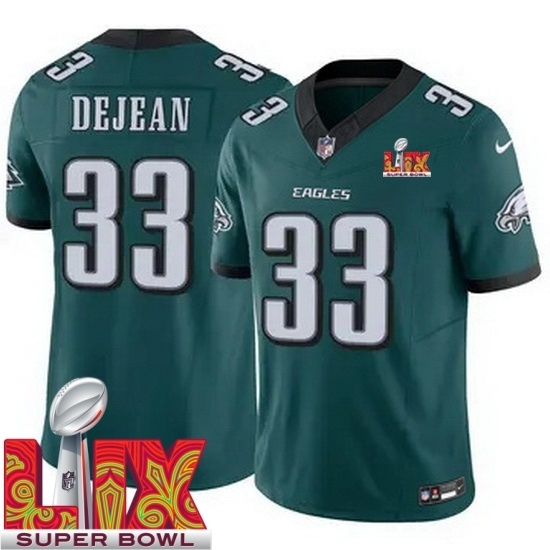 Personalized Youth Philadelphia Eagles Cooper DeJean #33 Green 2024 2025 Super Bowl LIX F U S E Stitched NFL Jersey