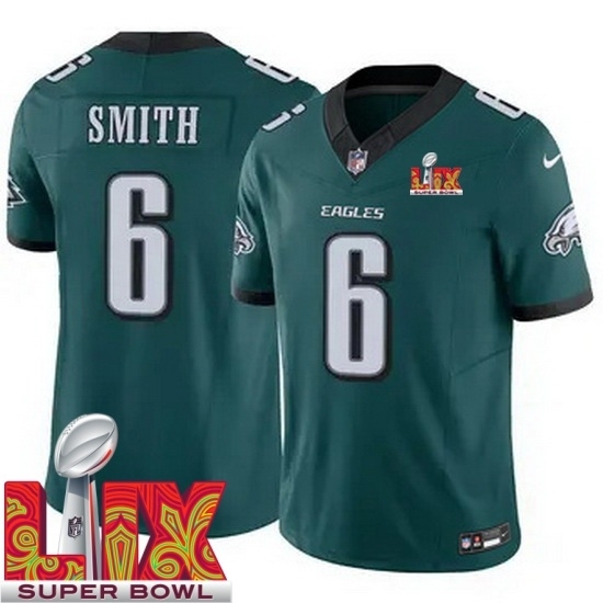 Personalized Youth Philadelphia Eagles DeVonta Smith #6 Green 2024 2025 Super Bowl LIX F U S E Stitched NFL Jersey
