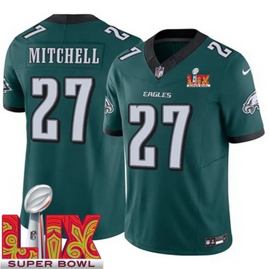 Personalized Youth Philadelphia Eagles Quinyon Mitchell #27 Green 2024 2025 Super Bowl LIX F U S E Stitched NFL Jersey