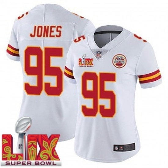 Personalized Women Kansas City Chiefs Chris Jones #95 White 2024 2025 Super Bowl LIX F U S E Stitched Jersey