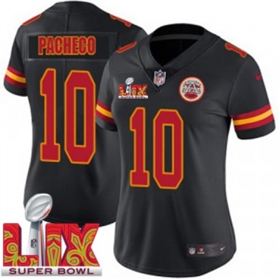 Personalized Women Kansas City Chiefs Isiah Pacheco #10 Black 2024 2025 Super Bowl LIX F U S E Stitched Jersey