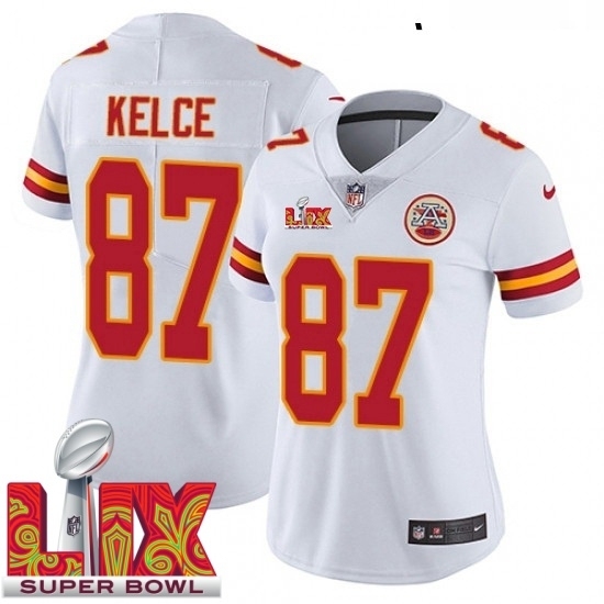 Personalized Women Kansas City Chiefs Travis Kelce #87 White 2024 2025 Super Bowl LIX F U S E Stitched Jersey