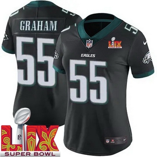 Personalized Women Philadelphia Eagles Brandon Graham #55 Black 2024 2025 Super Bowl LIX F U S E Stitched NFL Jersey