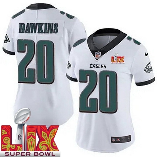 Personalized Women Philadelphia Eagles Brian Dawkins #20 White 2024 2025 Super Bowl LIX F U S E Stitched NFL Jersey