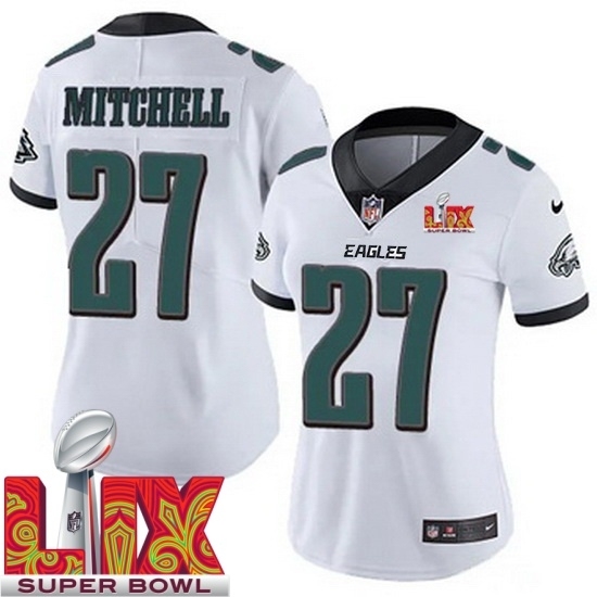 Personalized Women Philadelphia Eagles Quinyon Mitchell #27 White 2024 2025 Super Bowl LIX F U S E Stitched NFL Jersey