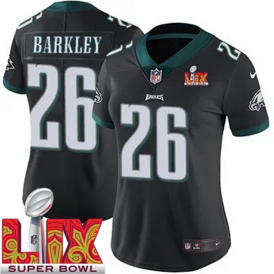 Personalized Women Philadelphia Eagles Saquon Barkley #26 Black 2024 2025 Super Bowl LIX F U S E Stitched NFL Jersey