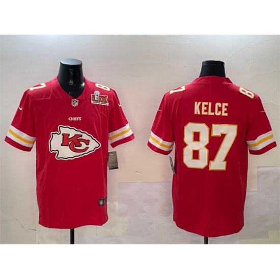 Personalized Men’s Kansas City Chiefs #87 Travis Kelce Red 2025 Super Bowl LIX Team Big Logo Limited Stitched Football Jersey