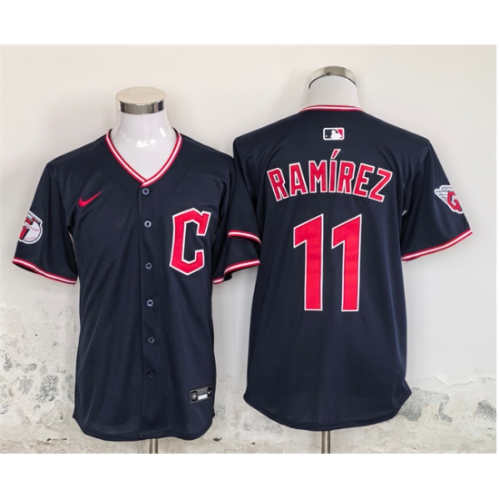 Personalized Men’s Cleveland Guardians #11 Jose Ramirez Navy Stitched Baseball Jersey