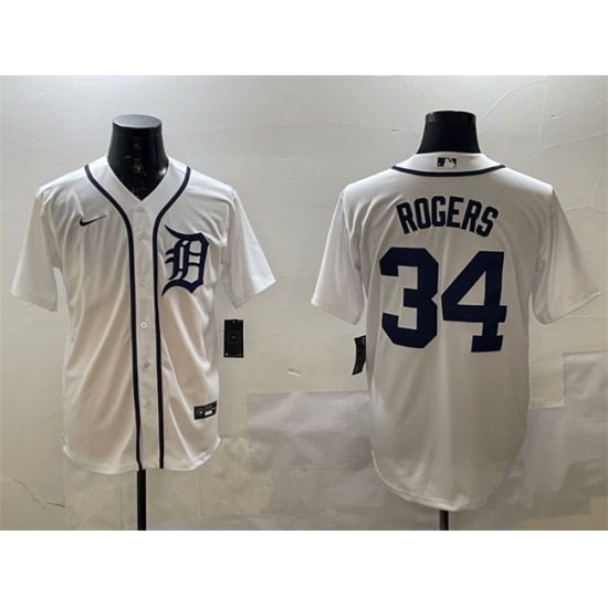 Personalized Men’s Detroit Tigers #34 Jake Rogers White Cool Base Stitched Baseball Jersey