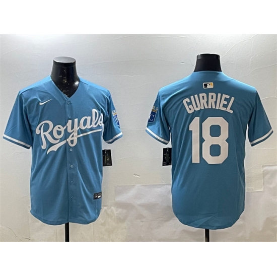 Personalized Men’s Kansas City Royals #18 Yuli Gurriel Blue Cool Base Stitched Baseball Jersey