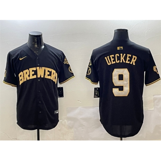 Personalized Men’s Milwaukee Brewers #9 Bob Uecker Black Gold With Home Limited Stitched Baseball Jersey