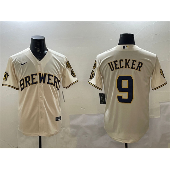 Personalized Men’s Milwaukee Brewers #9 Bob Uecker Cream With Home Stitched Baseball Jersey