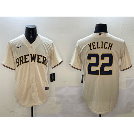 Personalized Men’s Milwaukee Brewers #22 Christian Yelich Cream Cool Base Stitched Jersey