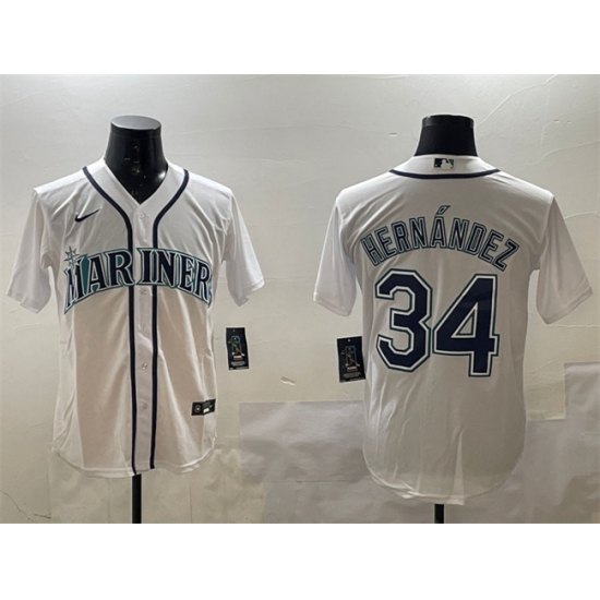 Personalized Men’s Seattle Mariners #34 Fellix Hernandez White Cool Base Stitched Baseball Jersey