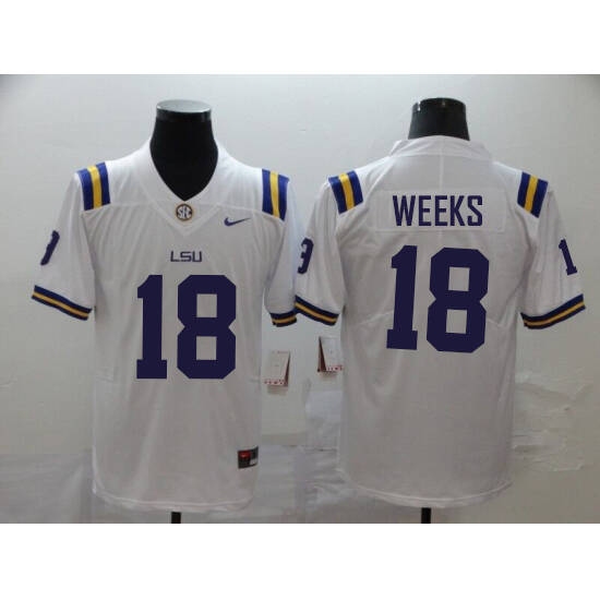 Personalized Men’s LSU Tigers #18 Weeks White College Football Jersey