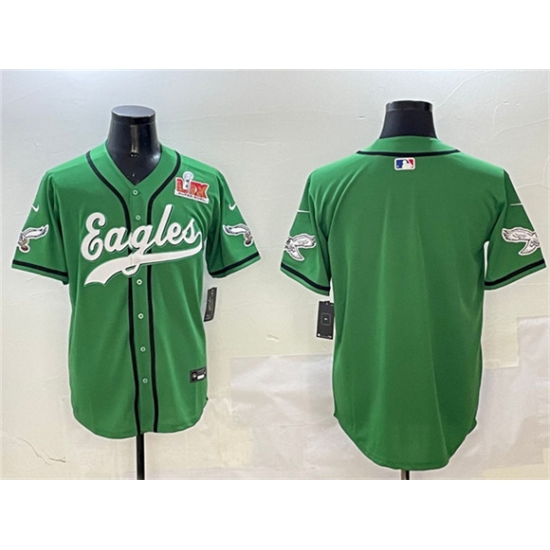 Personalized Men’s Philadelphia Eagles Blank Green 2025 Super Bowl LIX Stitched Baseball Jersey