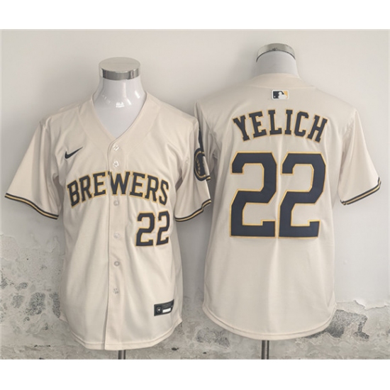 Personalized Men’s Milwaukee Brewers #22 Christian Yelich Cream Home Limited Stitched Jersey