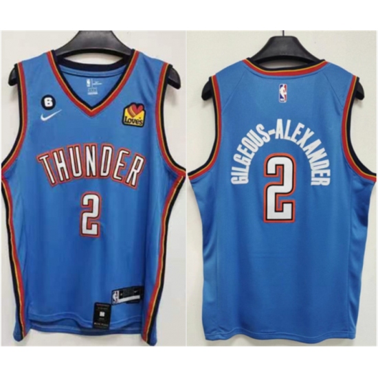 Personalized Men’s Oklahoma City Thunder #2 Shai Gilgeous-Alexander Blue With NO.6 Stitched Basketball Jersey