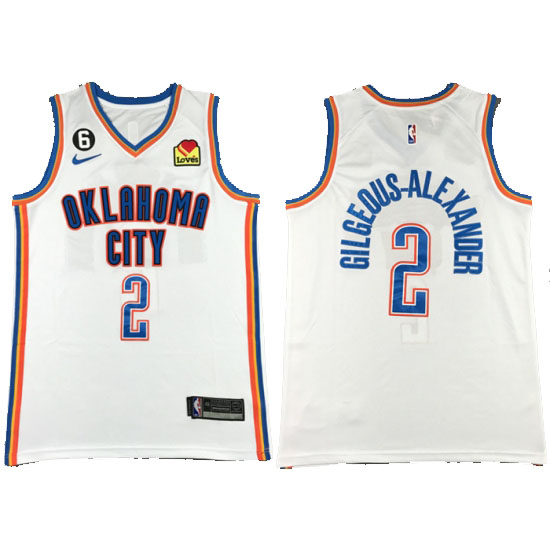 Personalized Men’s Oklahoma City Thunder #2 Shai Gilgeous-Alexander White With NO.6 Stitched Basketball Jersey
