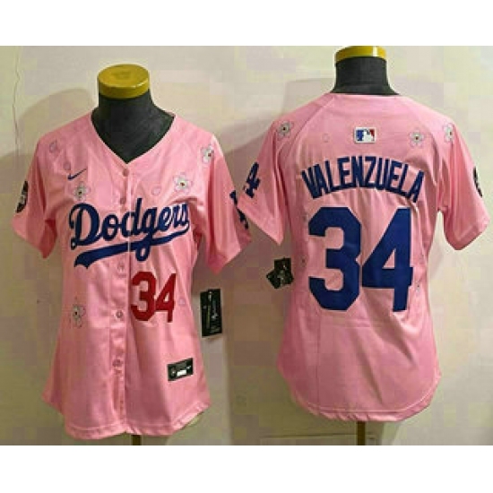 Personalized Women’s Los Angeles Dodgers #34 Fernando Valenzuela Pink 2025 Tokyo Series Limited Stitched Jersey