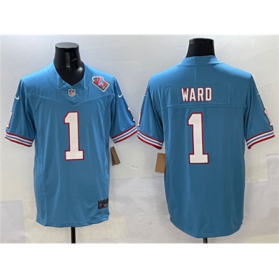Personalized Men’s Tennessee Titans #1 Cameron Ward Blue 2025 Draft F.U.S.E. 1997 Throwback Limited Football Stitched Jersey