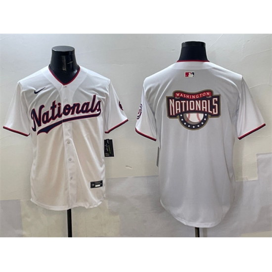 Personalized Men’s Washington Nationals Team Big Logo White Limited Stitched Baseball Jersey