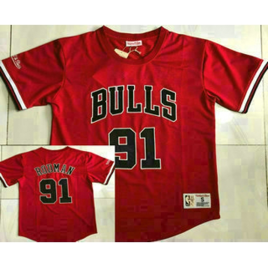Personalized Men’s Chicago Bulls #91 Dennis Rodman Red Short Sleeved AU Throwback Jersey