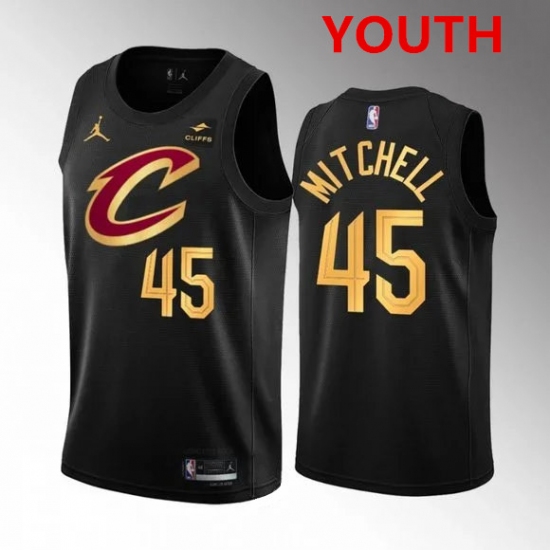 Personalized Youth Cleveland Cavaliers #45 Donovan Mitchell Black Stitched Jersey