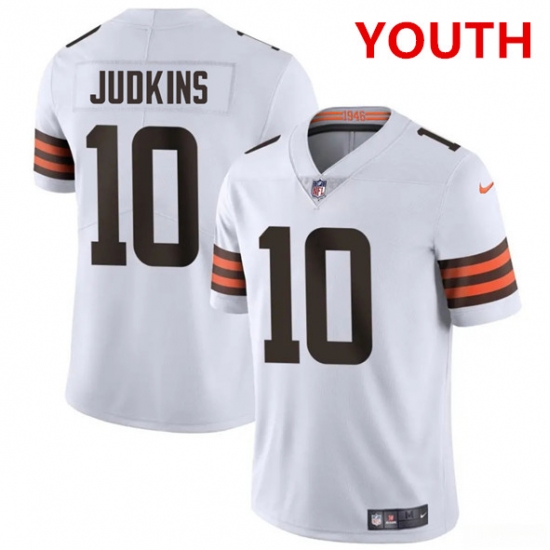 Personalized Youth Cleveland Browns #10 Quinshon Judkins White 2025 Limited Football Stitched Jersey
