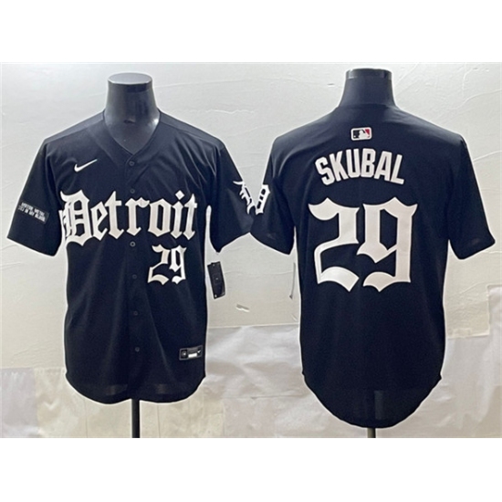 Personalized Men’s Detroit Tigers #29 Tarik Skubal Black ‘Motor Gothic Edition’ Premier Limited Stitched Baseball Jersey