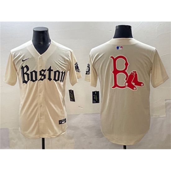 Personalized Men’s Boston Red Sox Team Big Logo Cream Gothic Limited Stitched Baseball Jersey