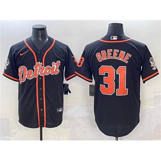Personalized Men’s Detroit Tigers #31 Riley Greene Black With Cool Base Stitched Baseball Jersey