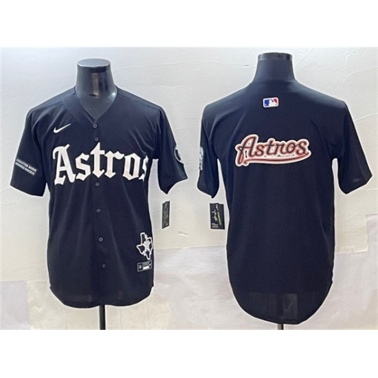 Personalized Men’s Houston Astros Team Big Logo Black Gothic ‘Houston Born Barrio Raised’ Limited Stitched Baseball Jersey