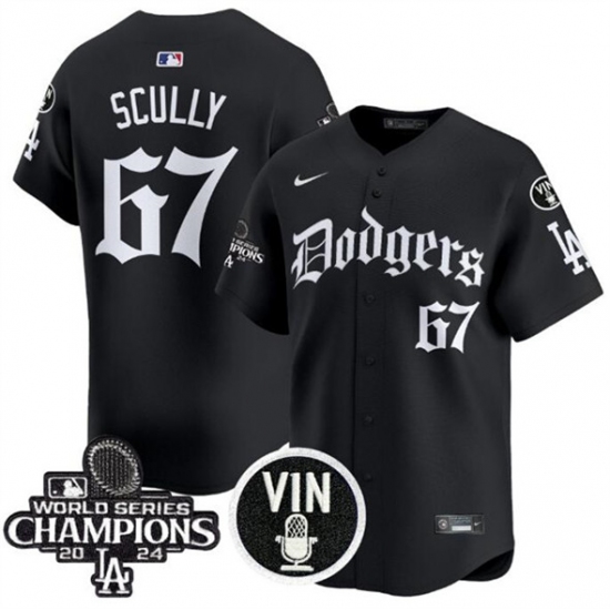 Personalized Men’s Los Angeles Dodgers #67 Vin Scully Black Mexico 2025 LA Gothic Style With Vin And 2024 World Series Champions Premier Limited Stitched Baseball