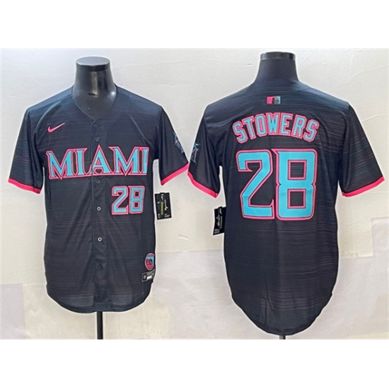 Personalized Men’s Miami Marlins #28 Kyle Stowers Black 2025 City Connect Limited Stitched Baseball Jersey