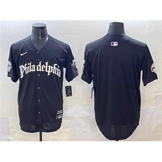 Personalized Men’s Philadelphia Phillies Blank Black GOTHIC Limited Stitched Jersey