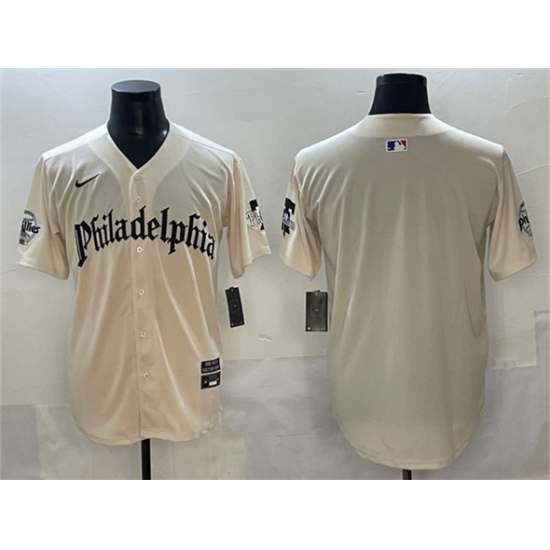 Personalized Men’s Philadelphia Phillies Blank Cream Gothic Limited Stitched Jersey
