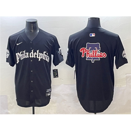 Personalized Men’s Philadelphia Phillies Team Big Logo Black GOTHIC Limited Stitched Jersey