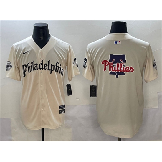 Personalized Men’s Philadelphia Phillies Team Big Logo Cream Gothic Limited Stitched Jersey