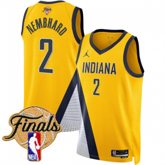 Personalized Men’s Indiana Pacers #2 Andrew Nembhard Yellow 2025 Finals Statement Edition Stitched Basketball Jersey
