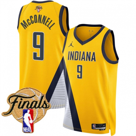 Personalized Men’s Indiana Pacers #9 T.J. McConnell Yellow 2025 Finals Statement Edition Stitched Basketball Jersey
