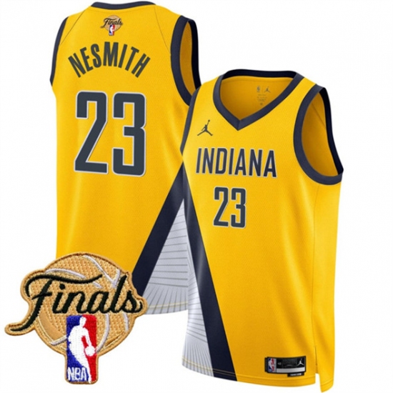 Personalized Men’s Indiana Pacers #23 Aaron Nesmith Yellow 2025 Finals Statement Edition Stitched Basketball Jersey