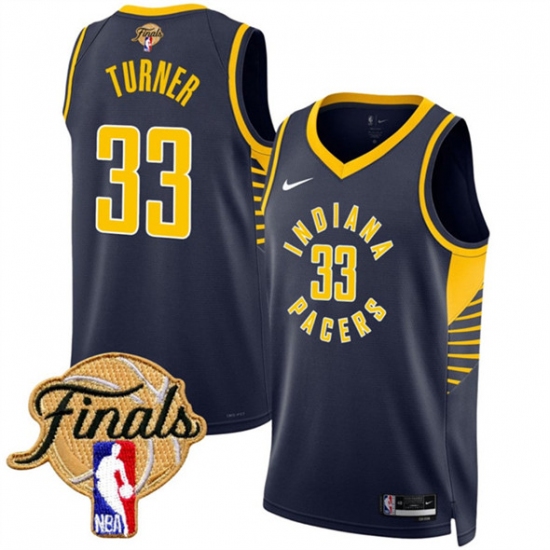 Personalized Men’s Indiana Pacers #33 Myles Turner Navy 2025 Finals Icon Edition Stitched Basketball Jersey