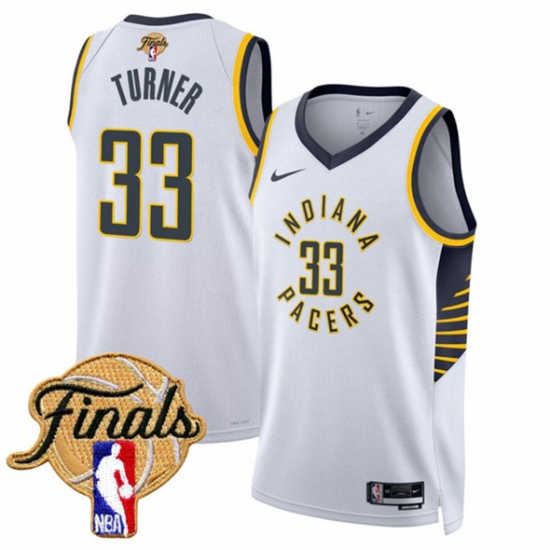 Personalized Men’s Indiana Pacers #33 Myles Turner White 2025 Finals Association Edition Stitched Basketball Jersey