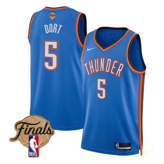 Personalized Men’s Oklahoma City Thunder #5 Luguentz Dort Blue 2025 Icon Edition Stitched Basketball Jersey