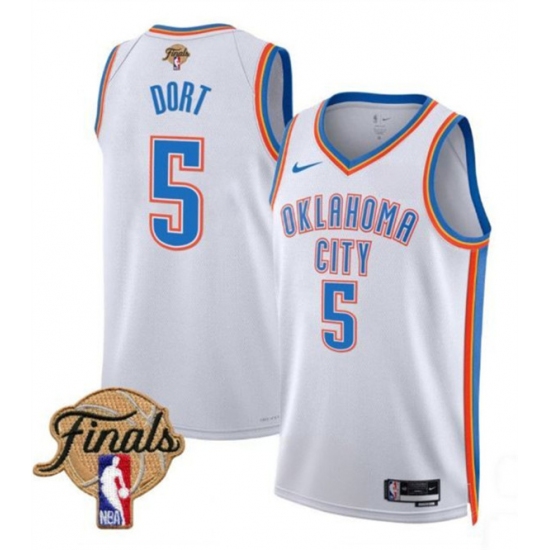 Personalized Men’s Oklahoma City Thunder #5 Luguentz Dort White 2025 Association Edition Stitched Basketball Jersey