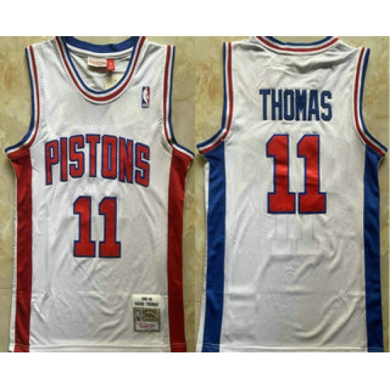 Personalized Men’s Detroit Pistons #11 Isiah Thomas White 1988-89 Hardwood Classics Soul Swingman Throwback Jersey