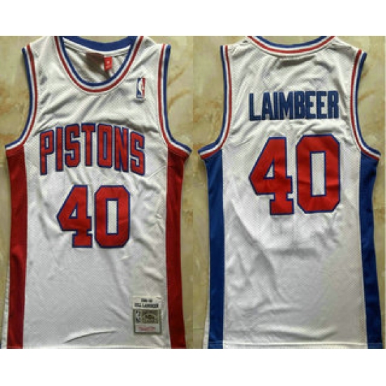 Personalized Men’s Detroit Pistons #40 Bill Laimbeer White 1988-89 Stitched Jersey
